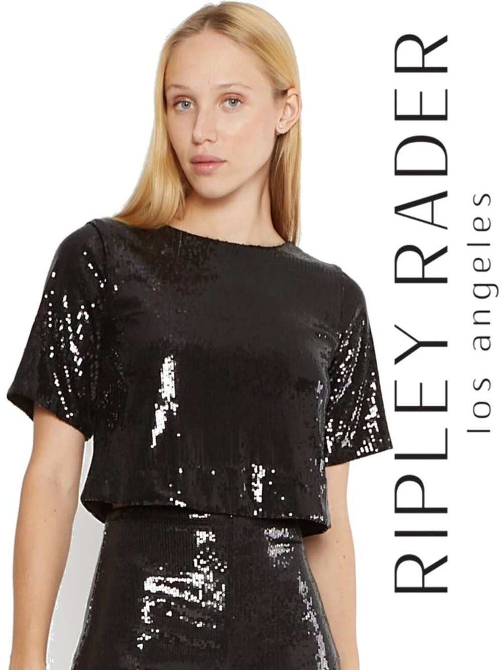 RIPLEY RADER LOS ANGELES Black Sequin Short Sleeve Top - LARGE 12/14